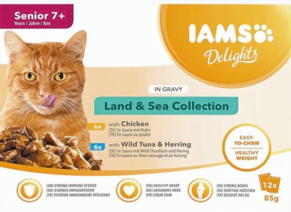 IAMS Delights Land & Sea Collection in Gravy SENIOR Cat Wet Food X12 85g