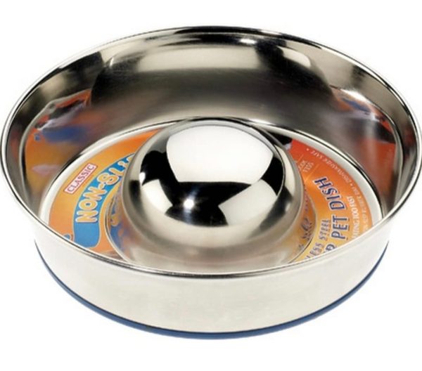 Slow feeder dog bowl Classic non slip stainless steel 7.5"/9.5"